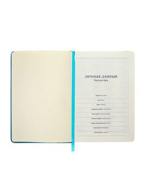 Ежедневник недатированный A5, 140л, клетка, кожзам, на резинке, желтый срез, Синий