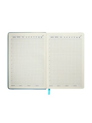 Ежедневник недатированный A5, 140л, клетка, кожзам, на резинке, желтый срез, Синий