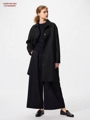 UNIQLO x Comptoir des Cotonniers - длинное пальто с добавлением кашемира - 09 BLACK
