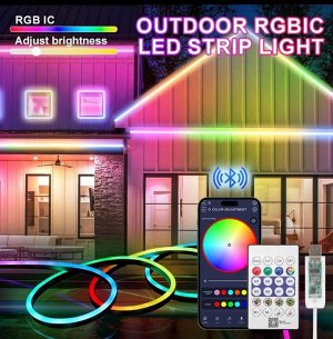 Наружная светодиодная лента RGBIC IP66 10 метров USB, водонепроницаемая, синхронизация музыки, неоновая веревка с управлением через приложение