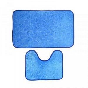 Набор ковриков для ванны и туалета 2 шт 40х50, 50х80 см "Ракушки" цвет синий