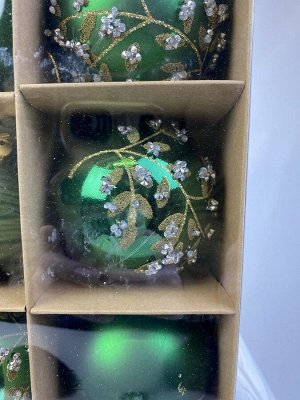 Новогоднее украшение шары со стразами 7см, 6шт в подарочной упаковке