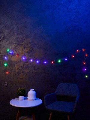 Гирлянда «Нить» 3 м с насадками «Шарики», IP20, прозрачная нить, 20 LED, батарейки AAх3 (нет в комплекте), свечение мульти