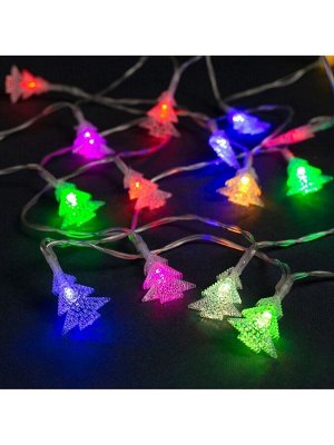 Гирлянда «Нить» 3 м с насадками «Ёлки», IP20, прозрачная нить, 20 LED, свечение мульти (RG/RB), мигание, USB