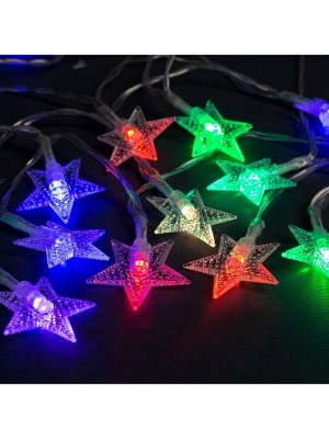 Гирлянда «Нить» 3 м с насадками «Звёзды», IP20, прозрачная нить, 20 LED, батарейки AAх3 (нет в комплекте), свечение мульти