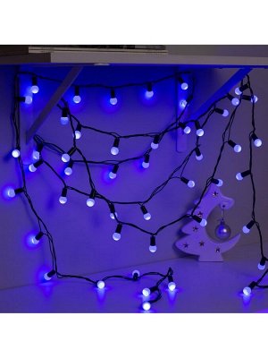 Гирлянда «Нить» 20 м с насадками «Шарики 1.5 см», IP44, тёмная нить, 200 LED, свечение синее, 8 режимов, 220 В