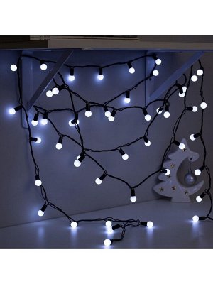 Гирлянда «Нить» 10 м с насадками «Шарики 1.5 см», IP44, тёмная нить, 100 LED, свечение белое, 8 режимов, 220 В