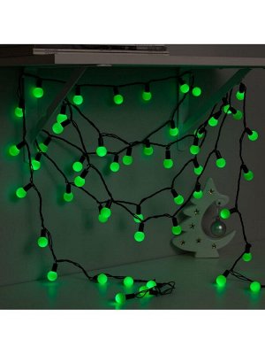 Гирлянда «Нить» 10 м с насадками «Шарики 2.5 см», IP44, тёмная нить, 100 LED, свечение зелёное, 8 режимов, 220 В