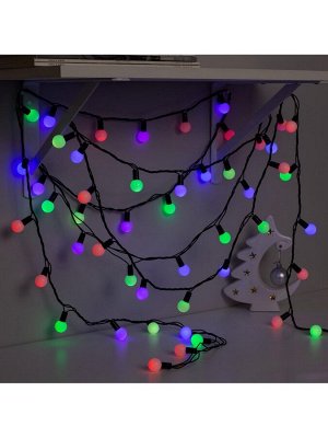 Гирлянда «Нить» 10 м с насадками «Шарики 2.5 см», IP44, тёмная нить, 100 LED, свечение мульти (RG/RB), мигание, 220 В