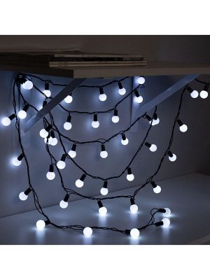 Гирлянда «Нить» 10 м с насадками «Шарики 2.5 см», IP44, тёмная нить, 100 LED, свечение белое, 8 режимов, 220 В