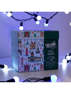 Гирлянда «Нить» 10 м с насадками «Шарики 1.5 см», IP44, тёмная нить, 100 LED, свечение бело-синее, мигание, 220 В
