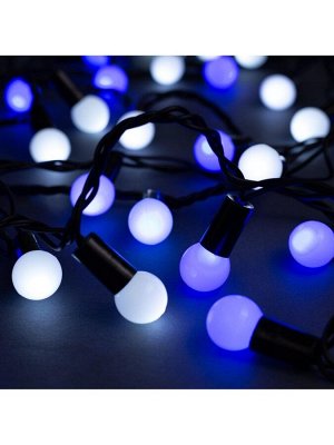 Гирлянда «Нить» 10 м с насадками «Шарики 1.5 см», IP44, тёмная нить, 100 LED, свечение бело-синее, мигание, 220 В