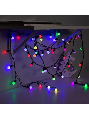 Гирлянда «Нить» 10 м с насадками «Шарики 1.5 см», IP44, тёмная нить, 100 LED, свечение мульти (RG/RB), мигание, 220 В