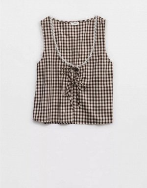 Aerie Off-Duty Poplin Tie Front Tank Top