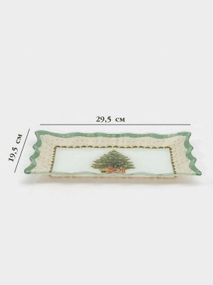Блюдо новогоднее сервировочное Доляна «Рождественская ель», 29.5x19.5 см, стекло, белое, зелёное