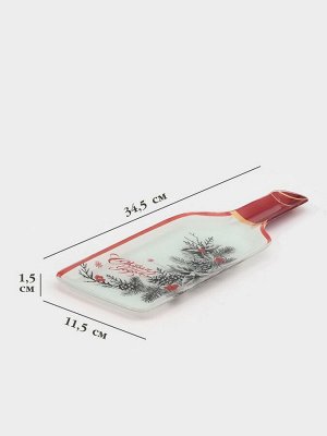 Блюдо новогоднее сервировочное Доляна «С новым Годом», 34.5x11.5x1.5 см, стекло, белое, красное435