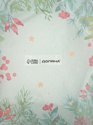 Блюдо новогоднее сервировочное Доляна «Еловые ветки», d=19.5 см, стекло, белое, зелёное