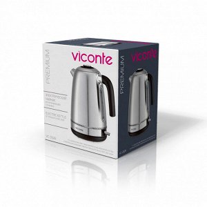 Чайник электрический "Viconte" 1,7л, 2200Вт, закрытый нагревательный элемент, корпус из высококачественной нержавеющей стали, внутренняя подсветка, шкала уровня воды, автоматическое отключение при зак