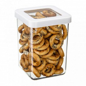 Банка для сыпучих продуктов пластмассовая "Степ" 1л, 10х10х14см, белый (Россия)