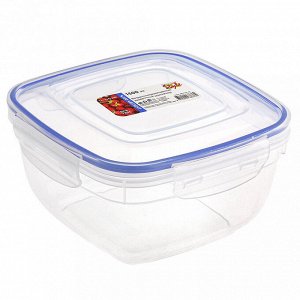 Контейнер для продуктов пластмассовый 1,5л, 17х17х9,5см, квадратный, с клипсами, воздухонепроницаемый (герметичный), съемный силиконовый уплотнитель, подходит для СВЧ (Россия)