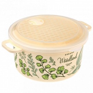 Контейнер для продуктов пластмассовый 2л, д18,8см, h10,7см, бежевый, с декором, подходит для СВЧ и морозильной камеры, Phibo (Россия)