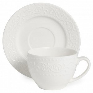 Чайный набор из фарфора Fine China FLORAL с рельефным орнаментом, 290 мл