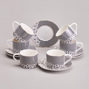 Чайный набор из фарфора LEFARD "Top Style" на 6 персон, 12 предметов, 250 мл — современная классика с золотым акцентом