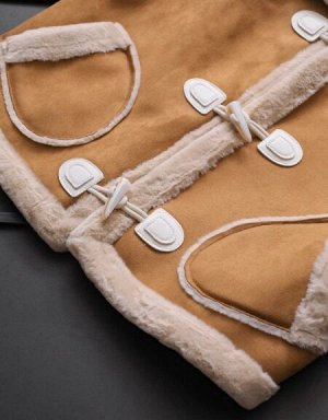 Короткое пальто из иск. меха и замши на пуговицах, коричневый