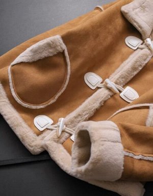Короткое пальто из иск. меха и замши на пуговицах, коричневый