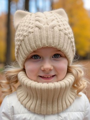 Шапка со снудом вязаная детская Amarobaby Charm, демисезонная, молочный