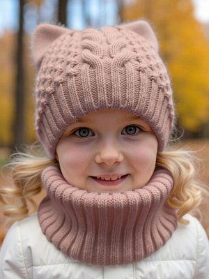 Шапка со снудом вязаная детская Amarobaby Charm, демисезонная, пудровый