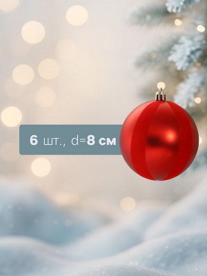 Ёлочные шары «Бархат», новогодние, d=8 см, набор 6 шт., красный