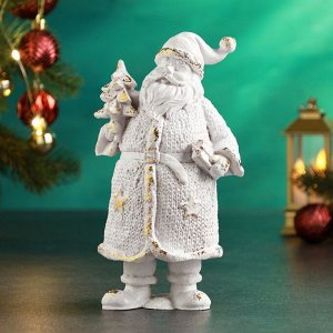 Фигура «Дед Мороз вязаный большой», 20x12x8 см, белый с позолотой