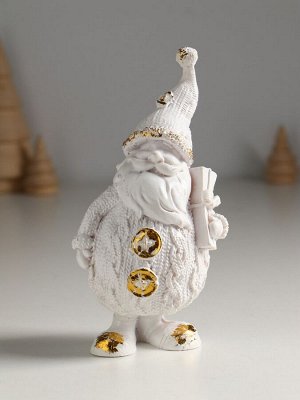 Фигурка «Дед Мороз с подарком», 16x8.5x6.5 см, белый с позолотой