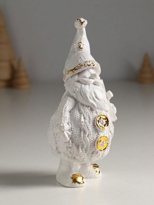 Фигурка «Дед Мороз с подарком», 16x8.5x6.5 см, белый с позолотой