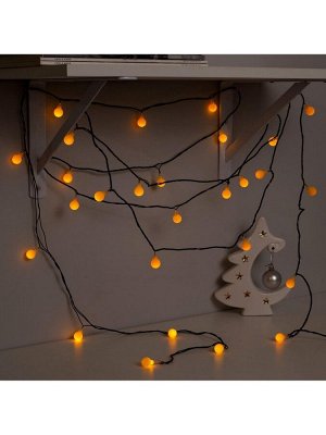 Гирлянда «Нить» 5 м с насадками «Шарики жёлтые», IP20, тёмная нить, 30 LED, свечение жёлтое, 8 режимов, 220 В