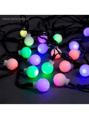 Гирлянда «Нить» 5 м с насадками «Шарики белые», IP20, тёмная нить, 20 LED, свечение мульти (RG/RB), мигание, 220 В