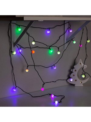 Гирлянда «Нить» 5 м с насадками «Шарики белые», IP20, тёмная нить, 20 LED, свечение мульти (RG/RB), мигание, 220 В
