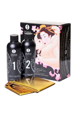 Массажный гель Shunga «Шампанское и клубника» серии «Контактный восточный массаж» 2х225 мл.
