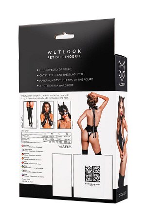 Боди Glossy Kitti с ушками на ободке из материала Wetlook, черное, S
