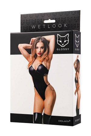 Боди Glossy Reina из материала Wetlook, черное, S