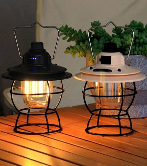 Retro Lamp. Многофункциональный кемпинговый фонарь. Аккумуляторная Ретро лампа водостойкая на 60 часов работы без подзарядки! Цвет черный