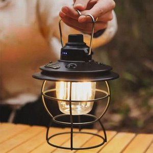 Retro Lamp. Многофункциональный кемпинговый фонарь. Аккумуляторная Ретро лампа водостойкая на 60 часов работы без подзарядки! Цвет черный
