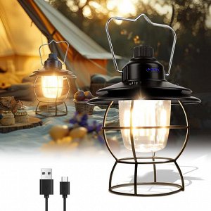 Retro Lamp. Многофункциональный кемпинговый фонарь. Аккумуляторная Ретро лампа водостойкая на 60 часов работы без подзарядки! Цвет черный