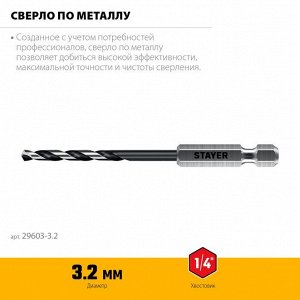Сверло по металлу для винтовёртов и шуруповертов НЕХ-1/4"