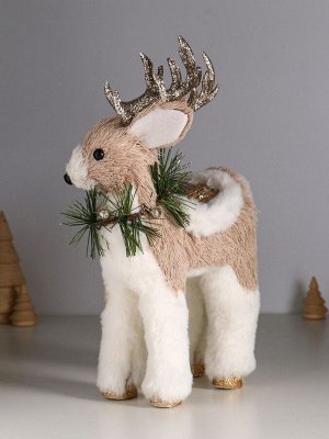 Фигурка «Оленёнок с золотистыми рожками, с еловым венком», 18*10*28 см