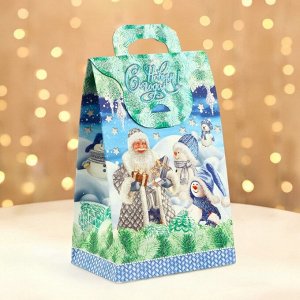Подарочная коробка новогодняя Сумочка мини «Краски зимы» 14*10*22.3 см
