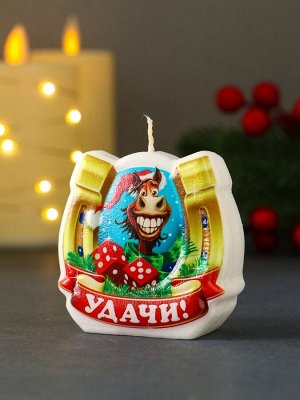 Свеча новогодняя «Лошадь. Подкова. Удачи», 6*2.8*6 см