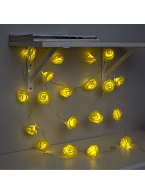 Гирлянда «Нить» 5 м с насадками «Розы жёлтые», IP20, прозрачная нить, 20 LED, свечение тёплое белое, 220 В