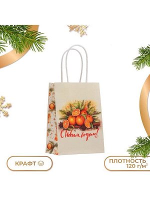 Пакет бумажный подарочный новогодний крафт «Атмосфера Нового Года» 16x12x6 см